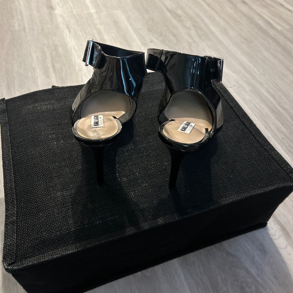 Karl Lagerfeld Black Patent Leather Ankle Strap Heels - Picture 4 of 4